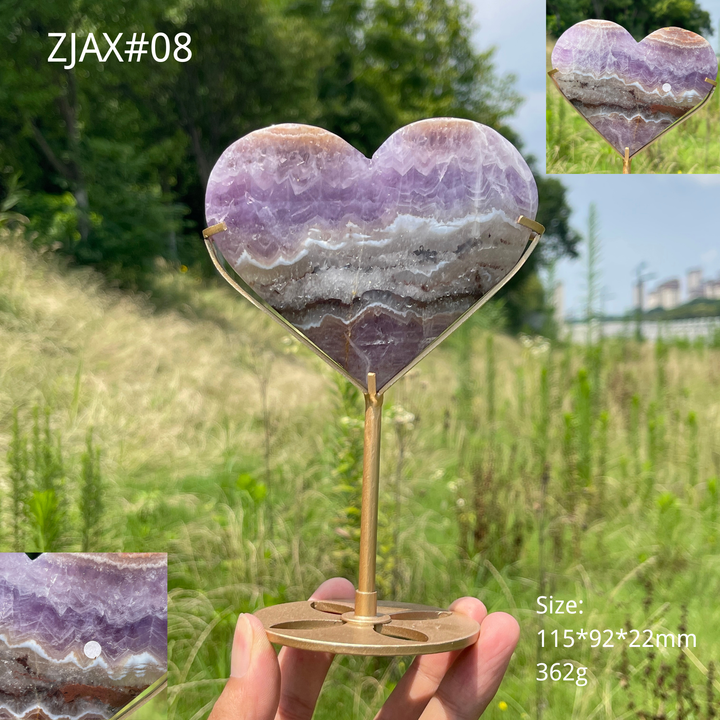 Unique,A Slightly Imperfect Natural Crystal Amethyst Agate Heart With Stand