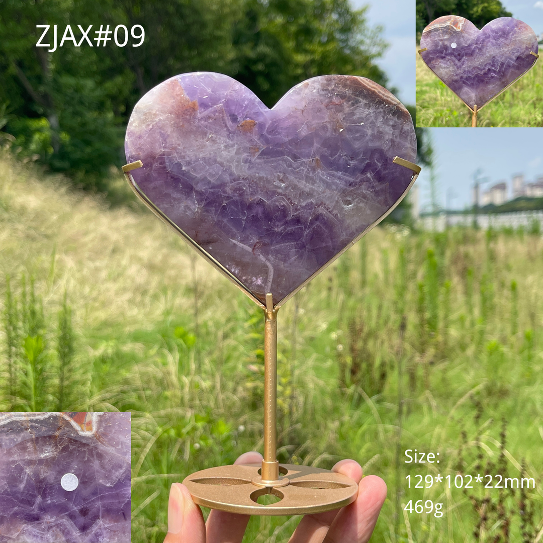 Unique,A Slightly Imperfect Natural Crystal Amethyst Agate Heart With Stand