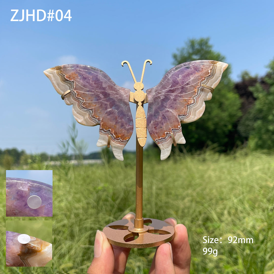 Unique,A Slightly Imperfect Natural Amethyst Agate Butterfly Wing With Stand