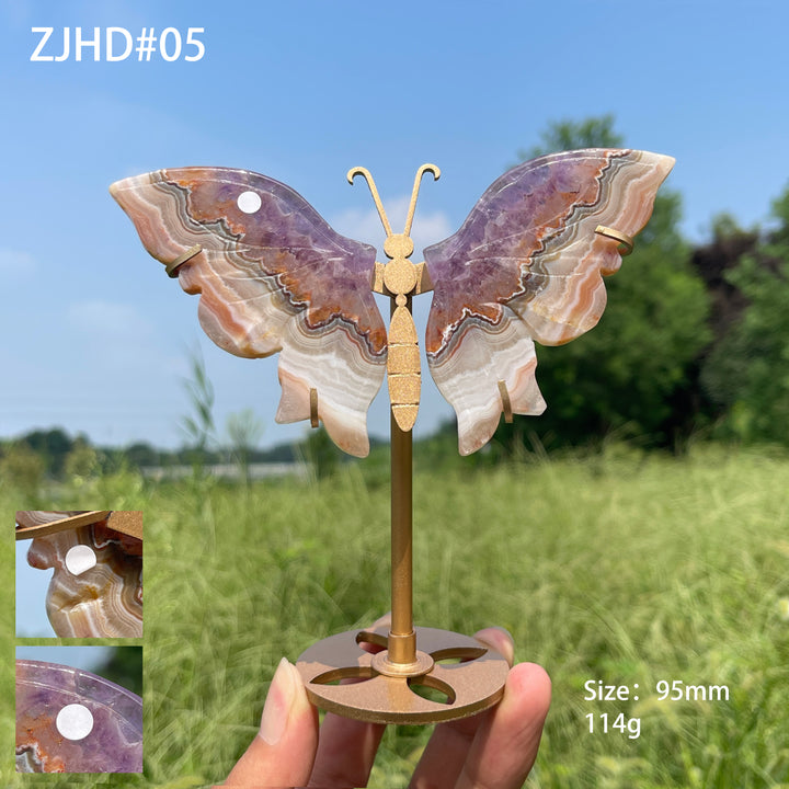 Unique,A Slightly Imperfect Natural Amethyst Agate Butterfly Wing With Stand