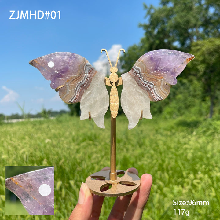 Unique,A Slightly Imperfect Natural Amethyst Agate Butterfly Wing With Stand
