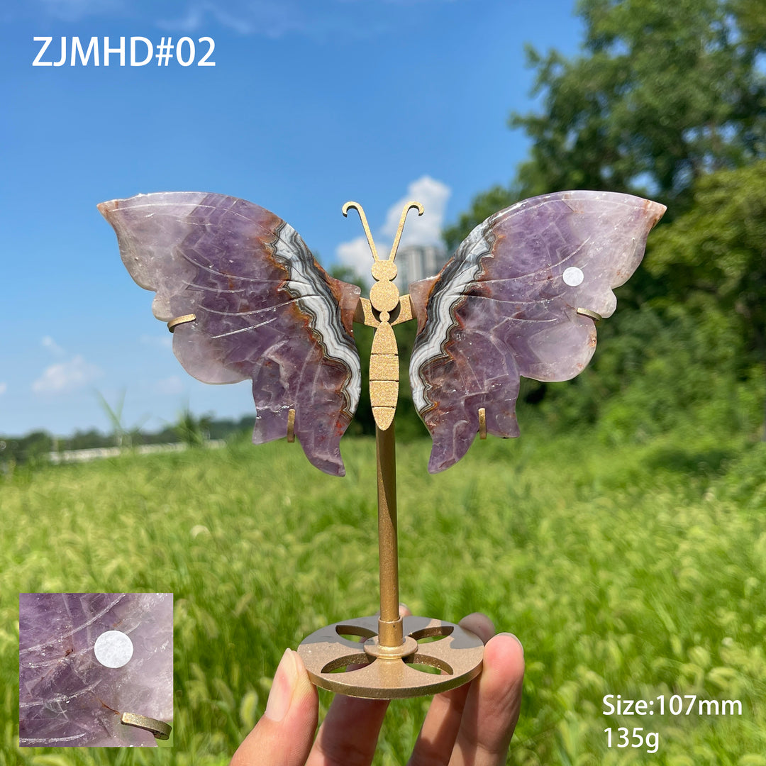 Unique,A Slightly Imperfect Natural Amethyst Agate Butterfly Wing With Stand