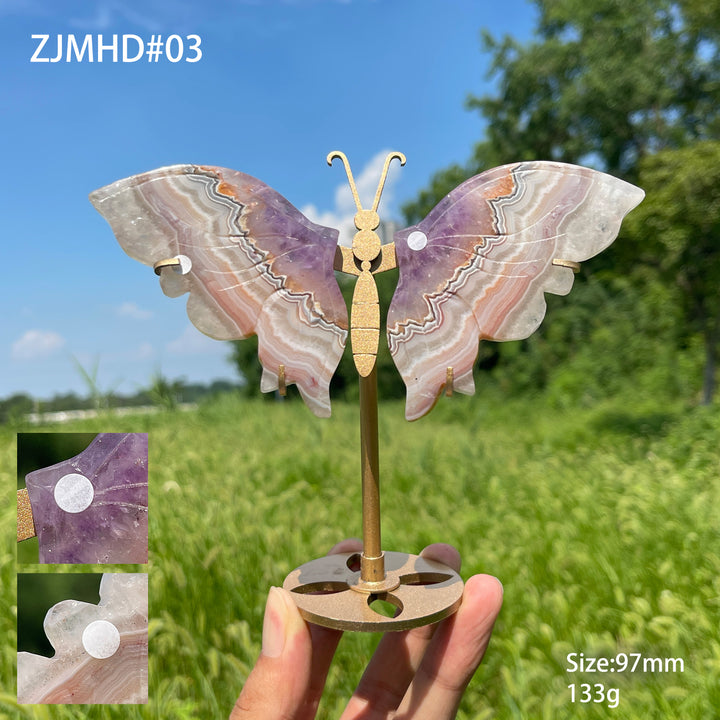 Unique,A Slightly Imperfect Natural Amethyst Agate Butterfly Wing With Stand