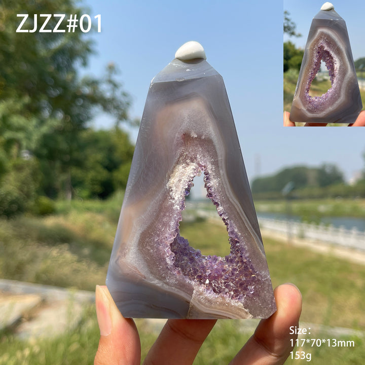 Unique,Natural Crystal Amethyst Agate Geode Point