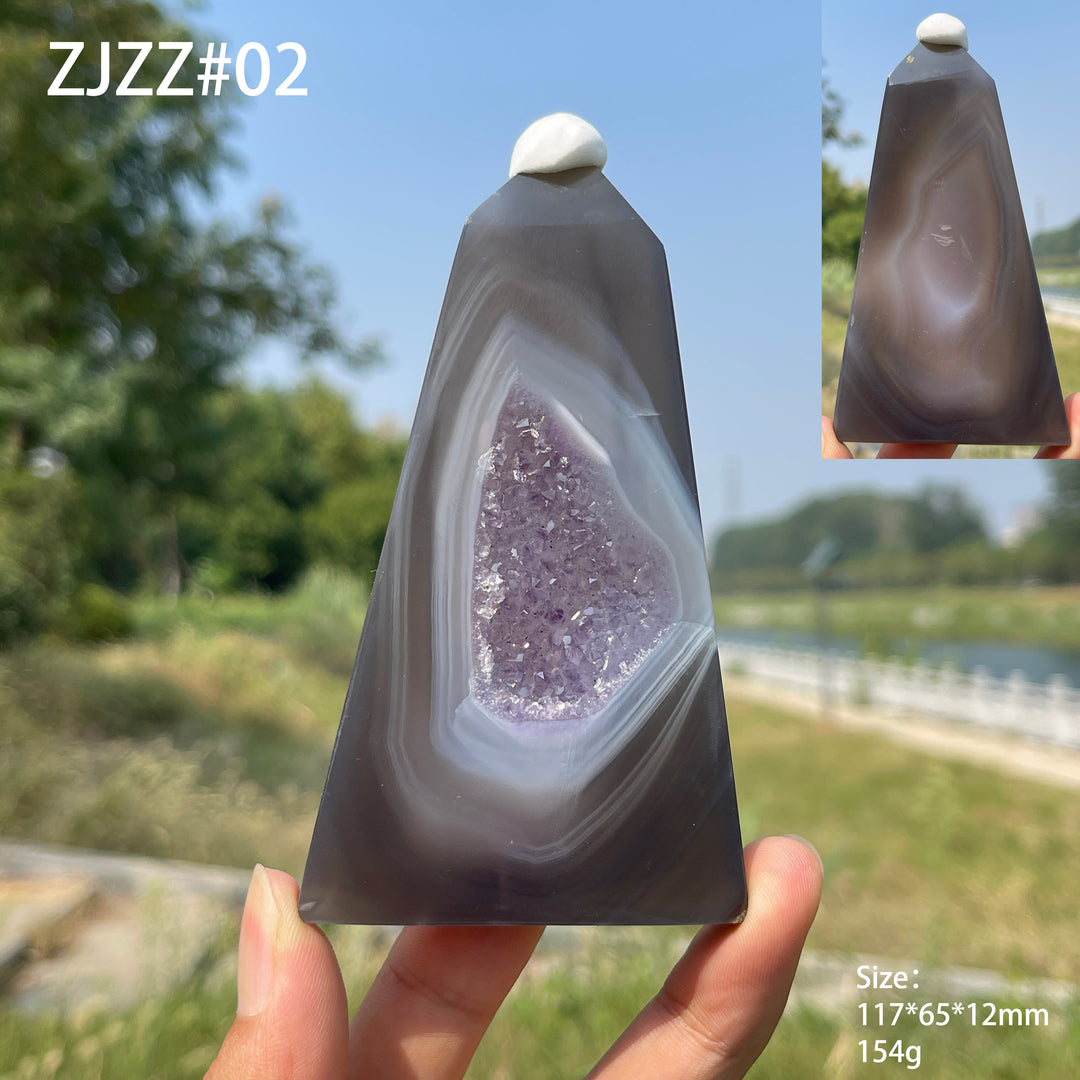 Unique,Natural Crystal Amethyst Agate Geode Point