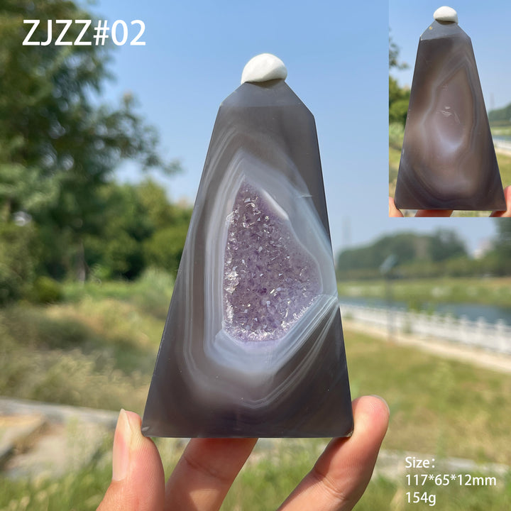 Unique,Natural Crystal Amethyst Agate Geode Point