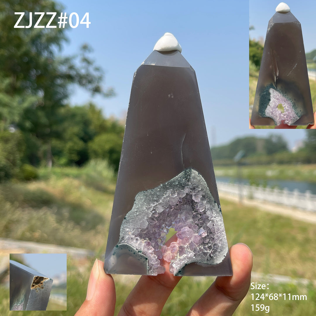 Unique,Natural Crystal Amethyst Agate Geode Point