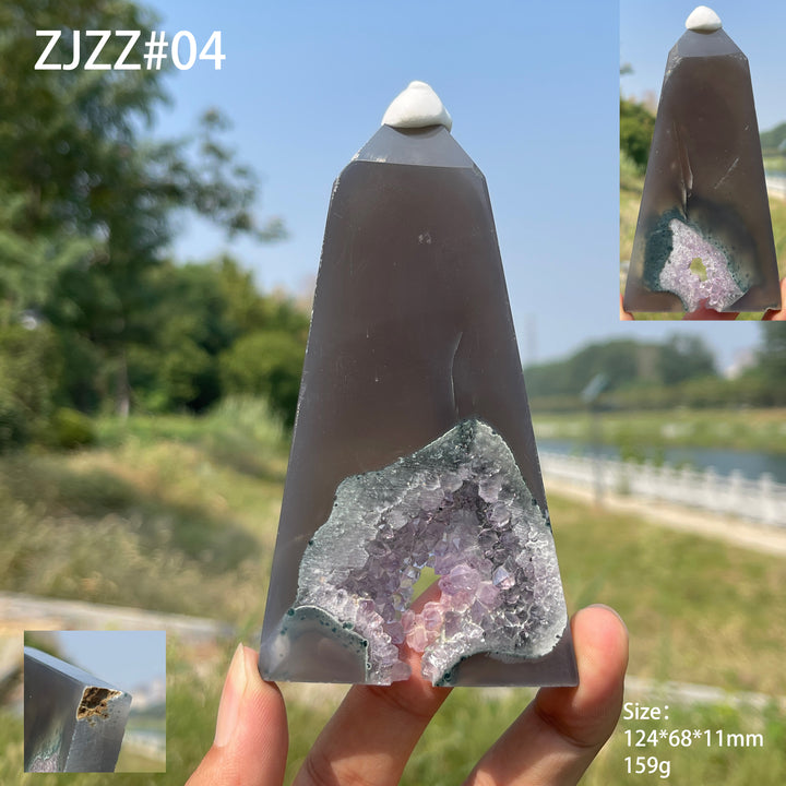 Unique,Natural Crystal Amethyst Agate Geode Point