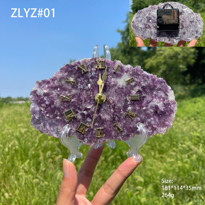 Unique,Natural Crystal Lepidolite Clock Ornament