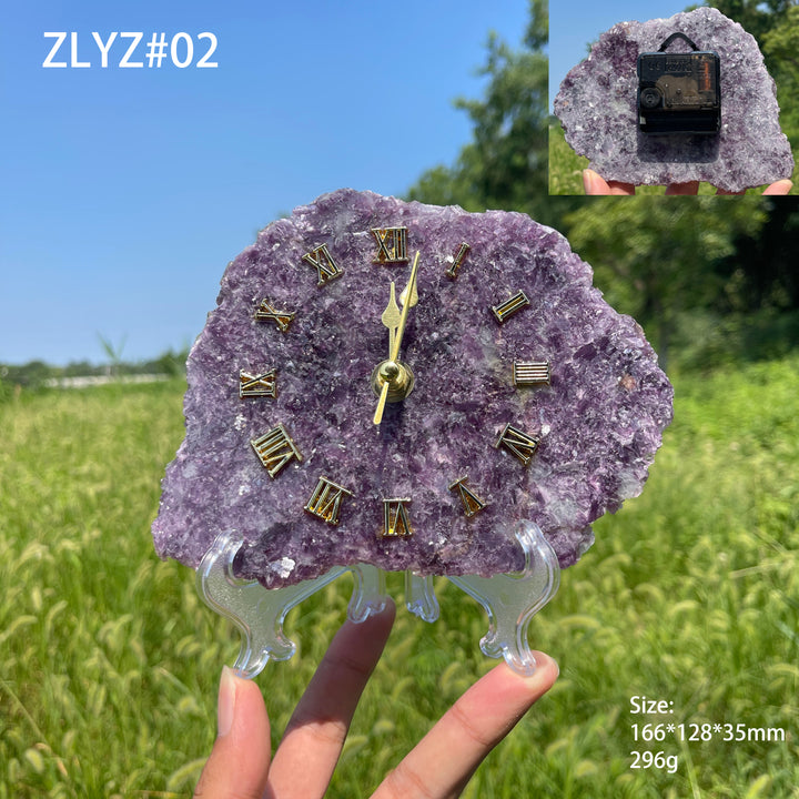 Unique,Natural Crystal Lepidolite Clock Ornament