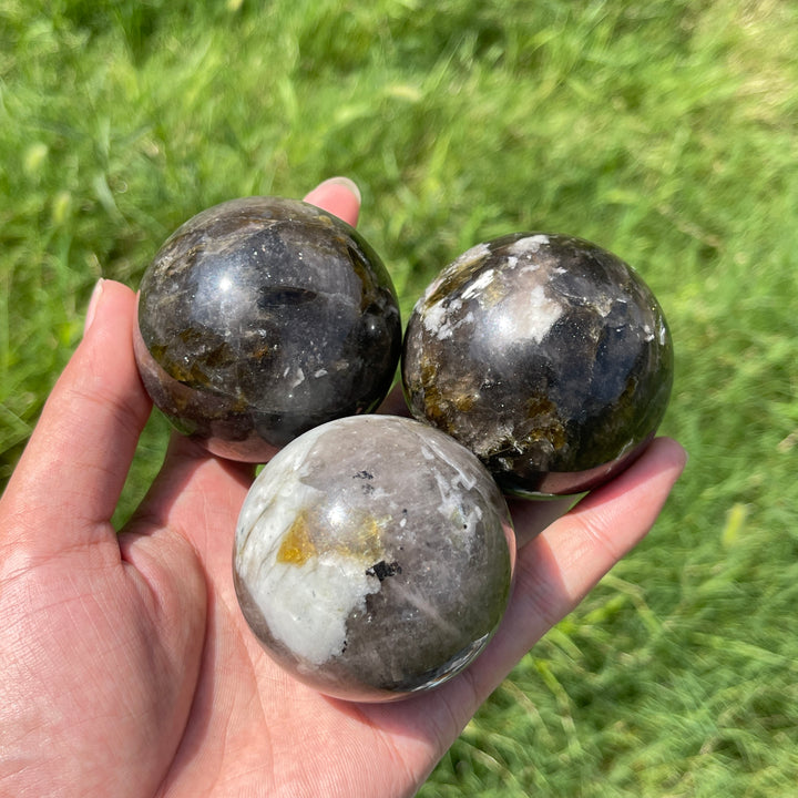 Natural Crystal Smoky Quartz With Phlogopite Sphere