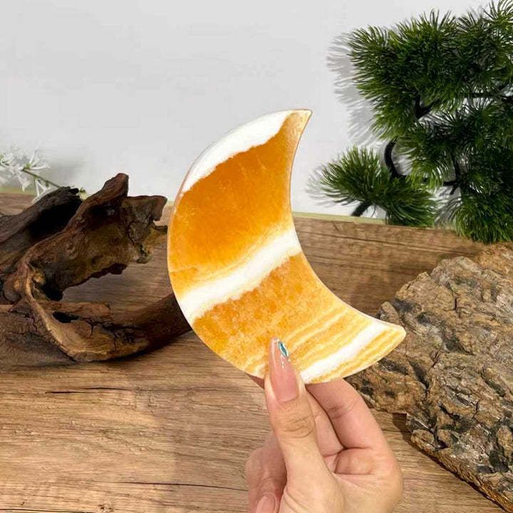 Yellow Calcite Moon With Stand