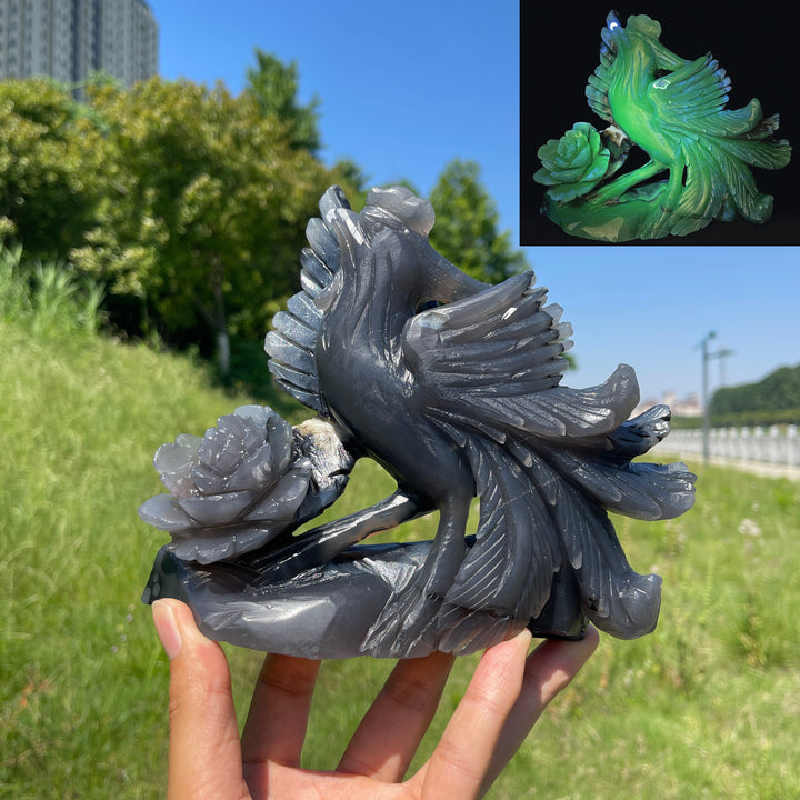Unique,A Slightly Imperfect Natural Volcanic Agate Phoenix Carving