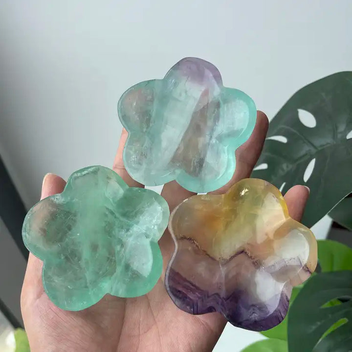 Natural Fluorite Crystal Carving Flower Bowl