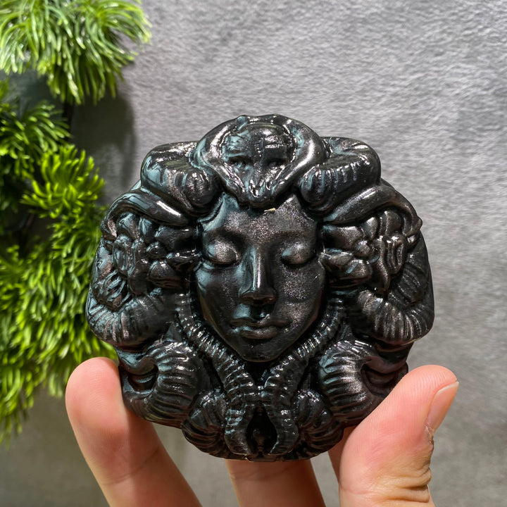 Sonne und Mond aus goldenem/silbernem Obsidian