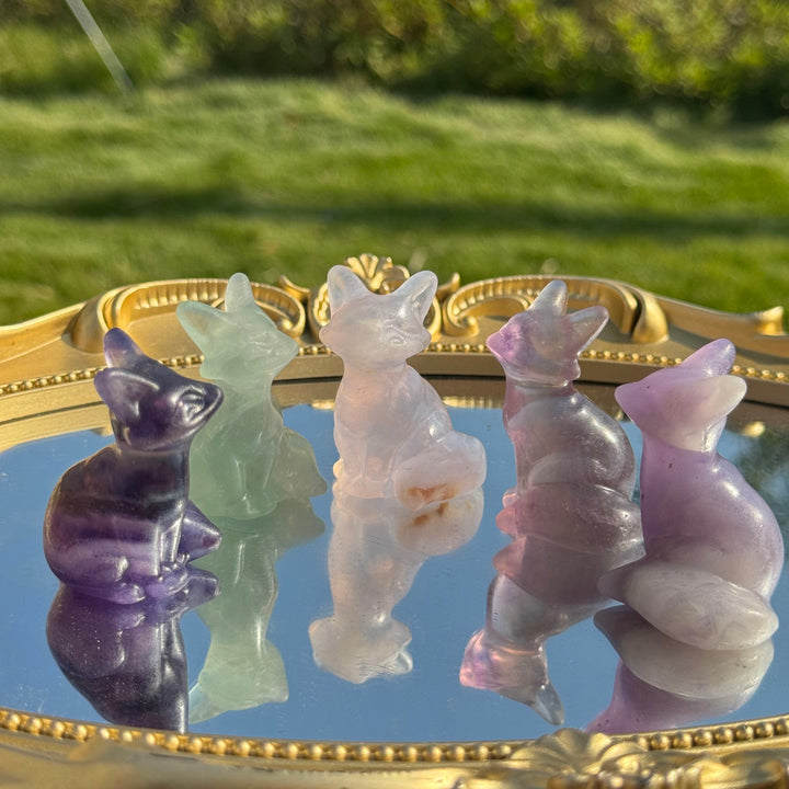 Natural Fluorite Fox Figurines