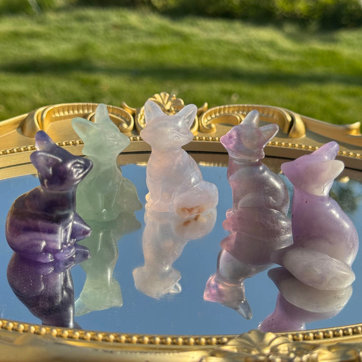 Natural Fluorite Fox Figurines