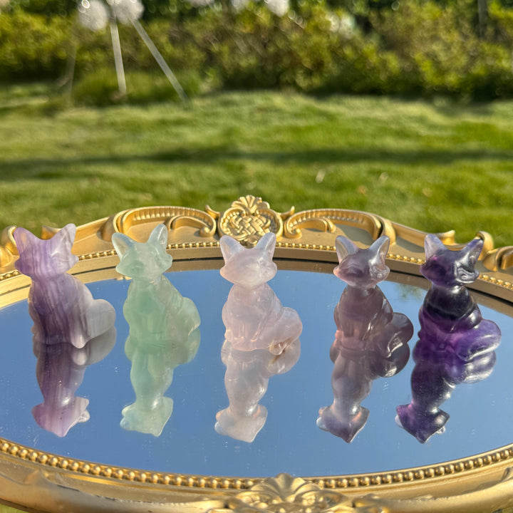 Natural Fluorite Fox Figurines