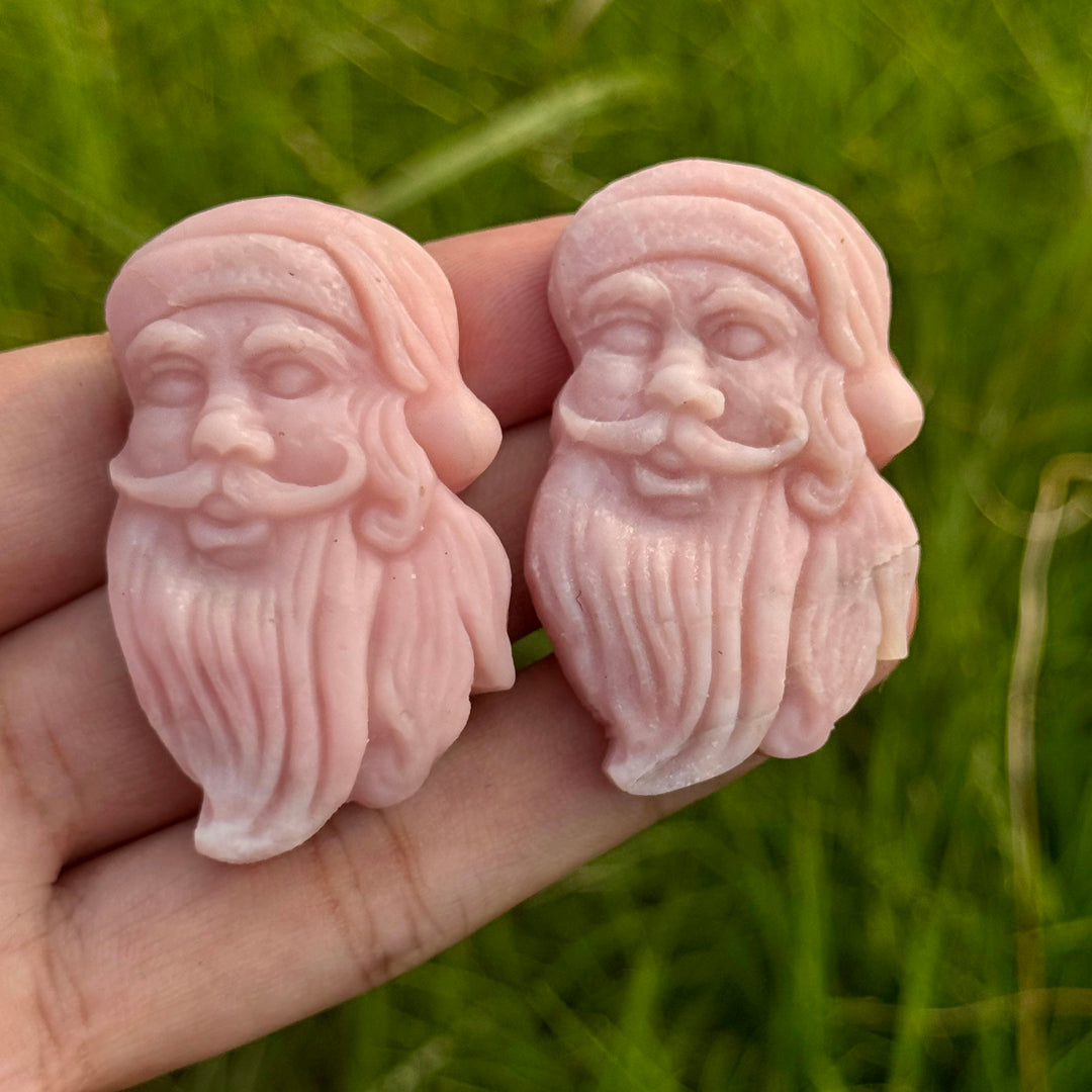 Natural Carving Pink Opal Santa Claus Head