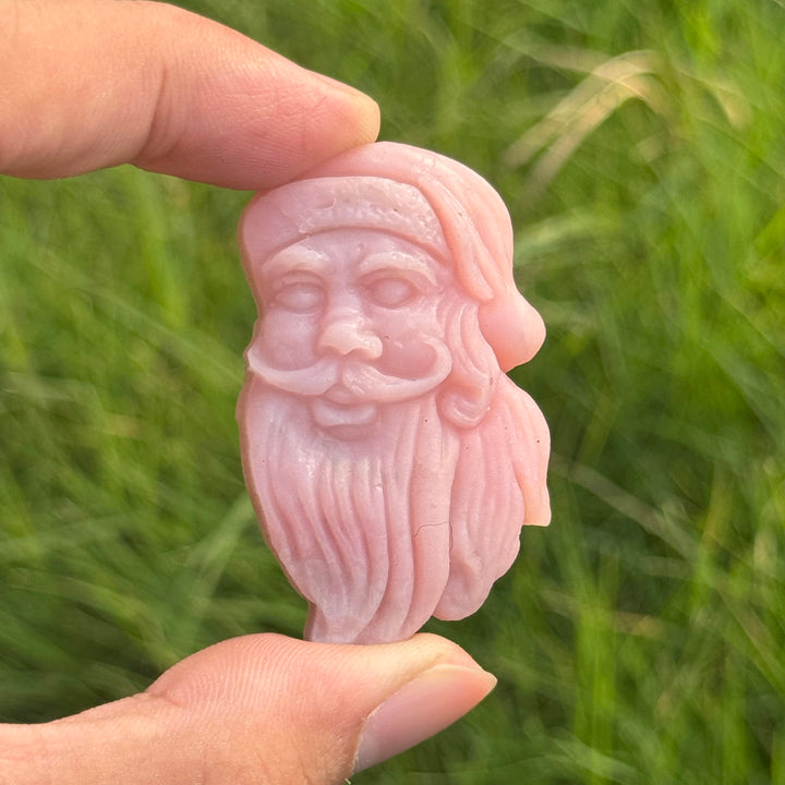 Natural Carving Pink Opal Santa Claus Head