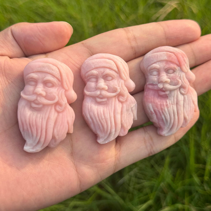 Natural Carving Pink Opal Santa Claus Head