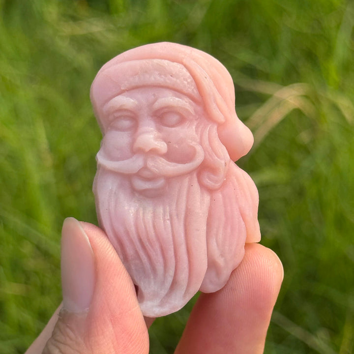 Natural Carving Pink Opal Santa Claus Head