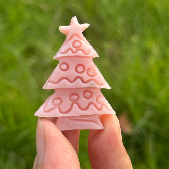 Natural Carving Pink Opal Christmas Tree