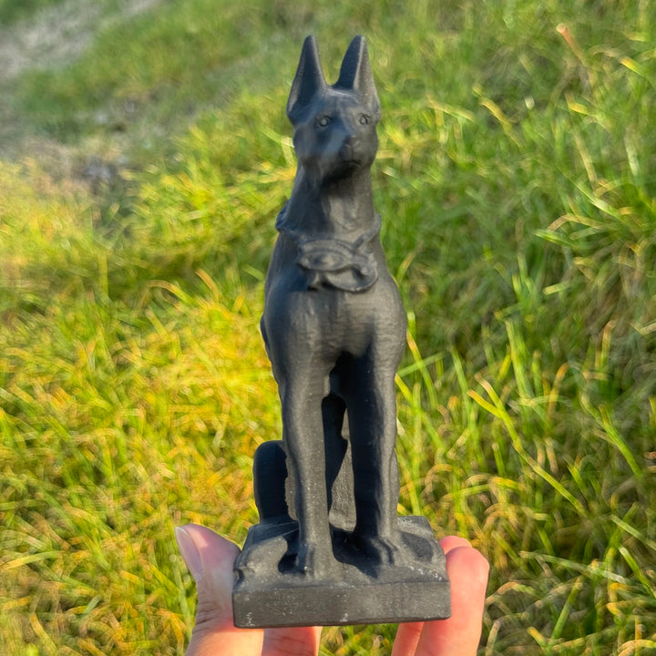 Natural Carved Obsidian Dog