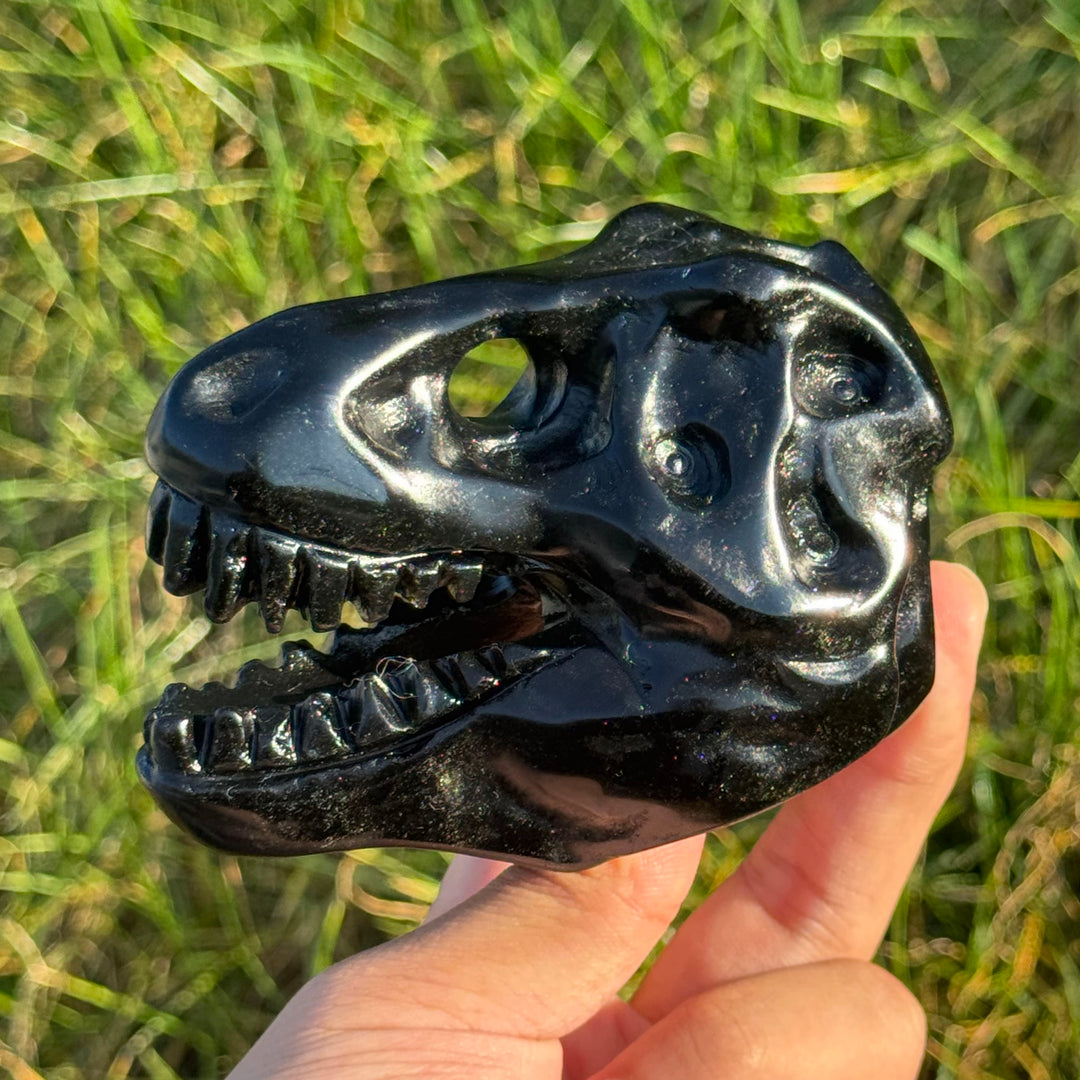 Natural Carved Obsidian Tyrannosaurus Rex Skull