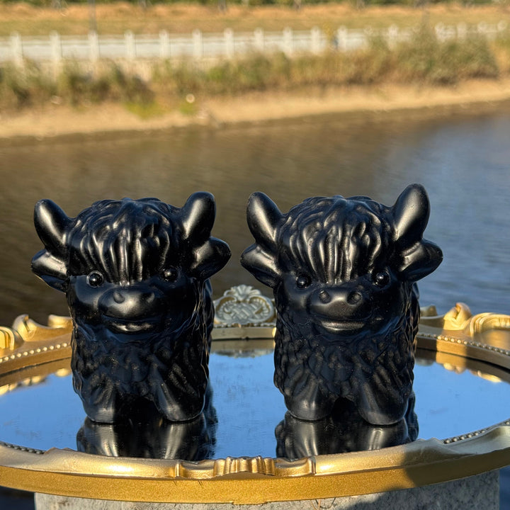 Natural Carved Obsidian Highland Cow