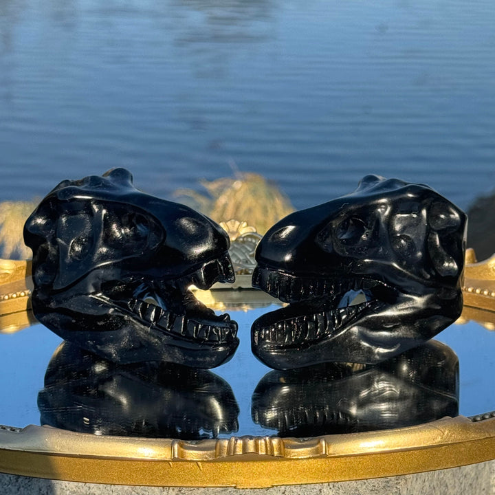Natural Carved Obsidian Tyrannosaurus Rex Skull