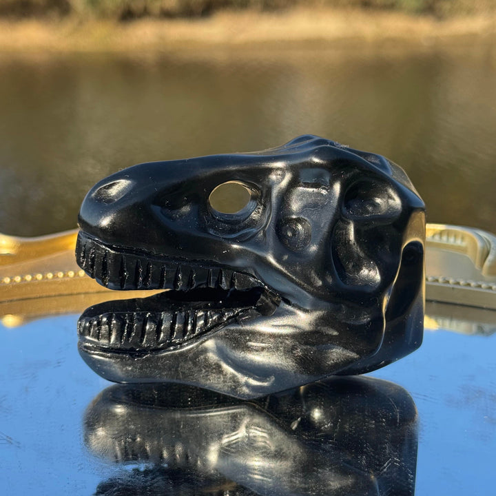 Natural Carved Obsidian Tyrannosaurus Rex Skull