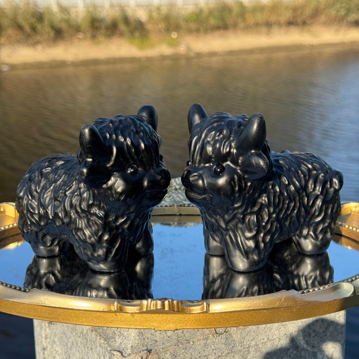 Natural Carved Obsidian Highland Cow