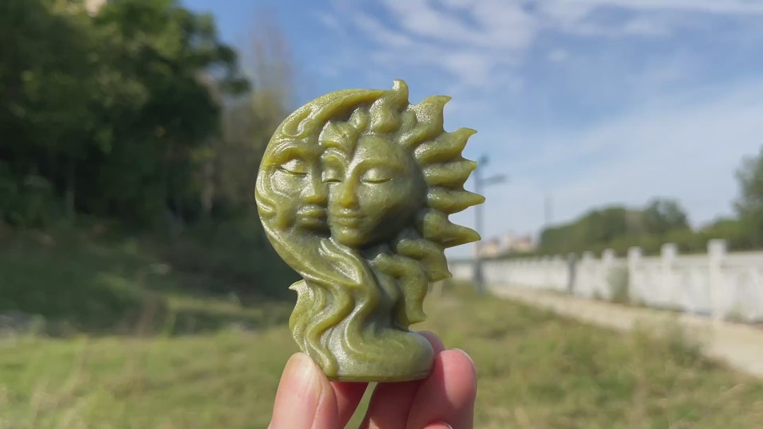 A Slightly Imperfect Natural Crystal Carving Sun With Moon Face