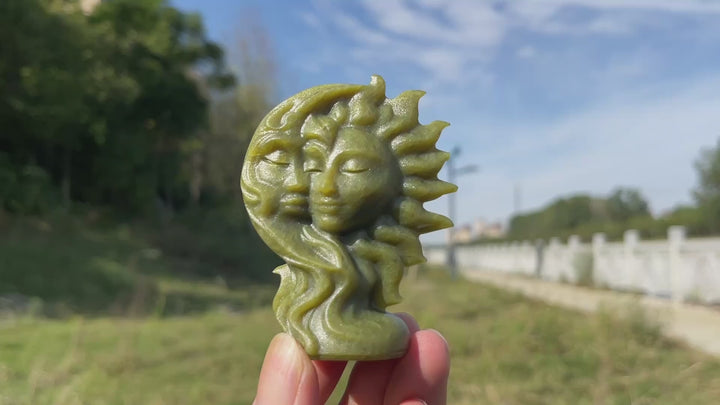 A Slightly Imperfect Natural Crystal Carving Sun With Moon Face