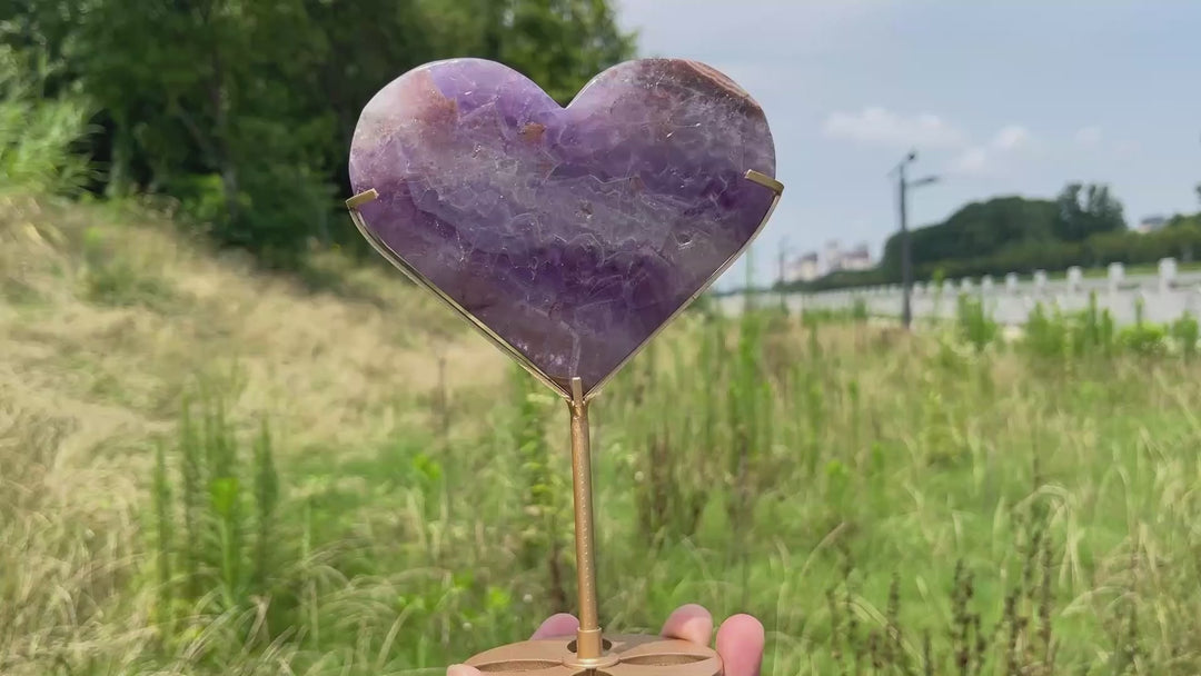 Unique,A Slightly Imperfect Natural Crystal Amethyst Agate Heart With Stand