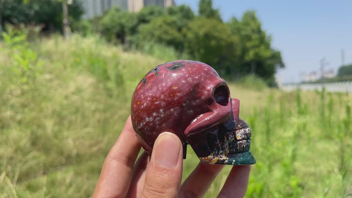 Unique,Natural Crystal Vibrant Ocean Jasper Skull Carving