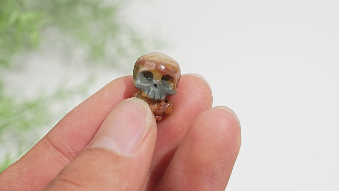 Natural Alashan Agate Cute Mini Skull Carving