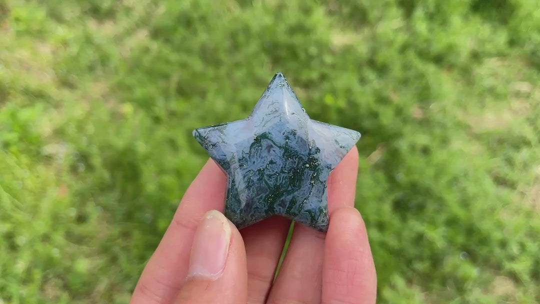 Natural Moss Agate Crystal Carved Star