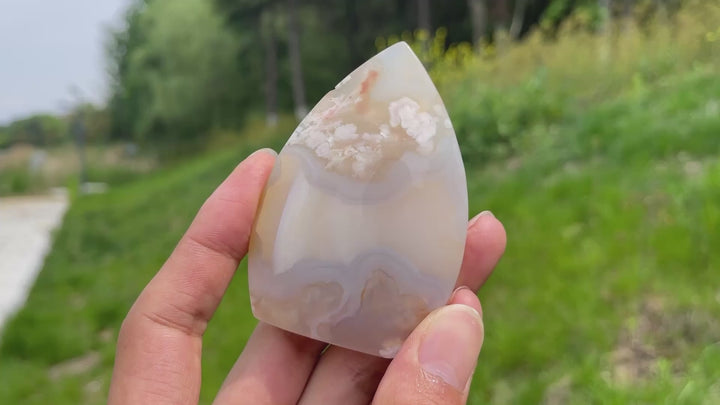 Natural Flower Agate Crystal Teardrop