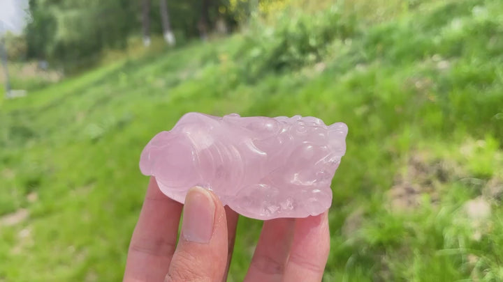 Unique,Natural Rose Quartz Crystal Pixiu Carving