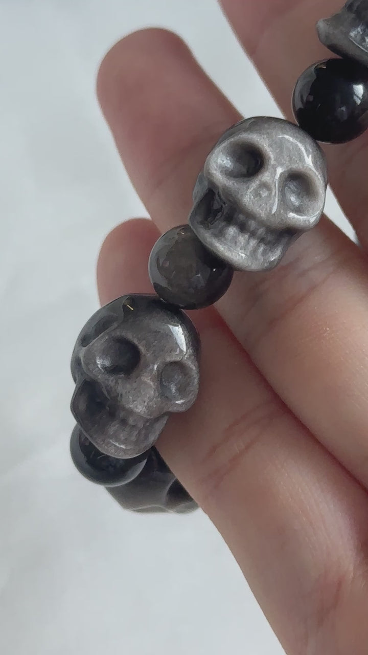 Silber-Obsidian Mondperlen-Armband 15,0-15,3 mm