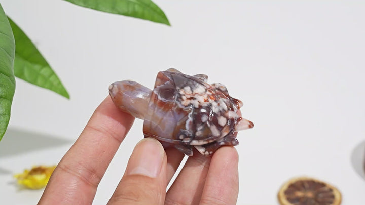 Natural Blue Flower Agate Sea Turtle Carving