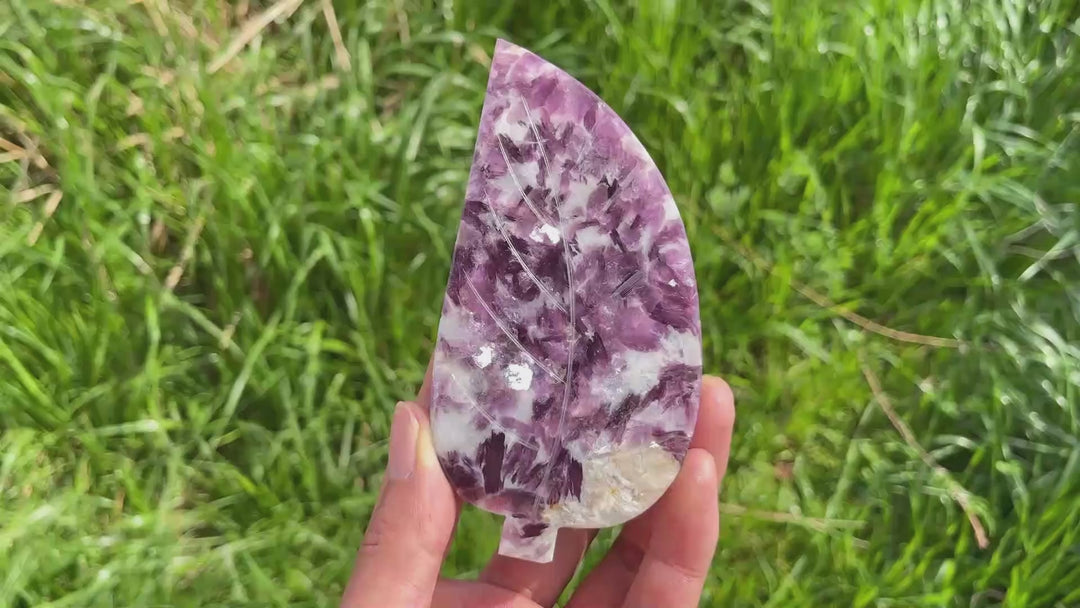 Natural Lepidolite Crystal Carved Leaf