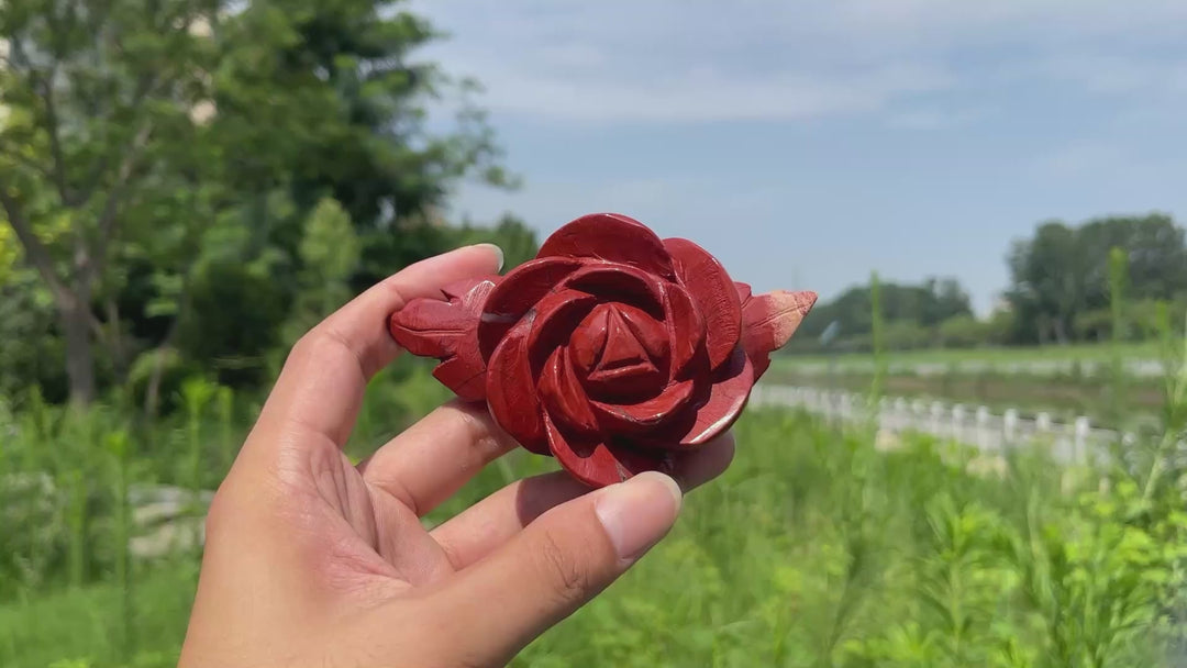 Unique,Natural Crystal Red Jasper Peony Blossom Carving