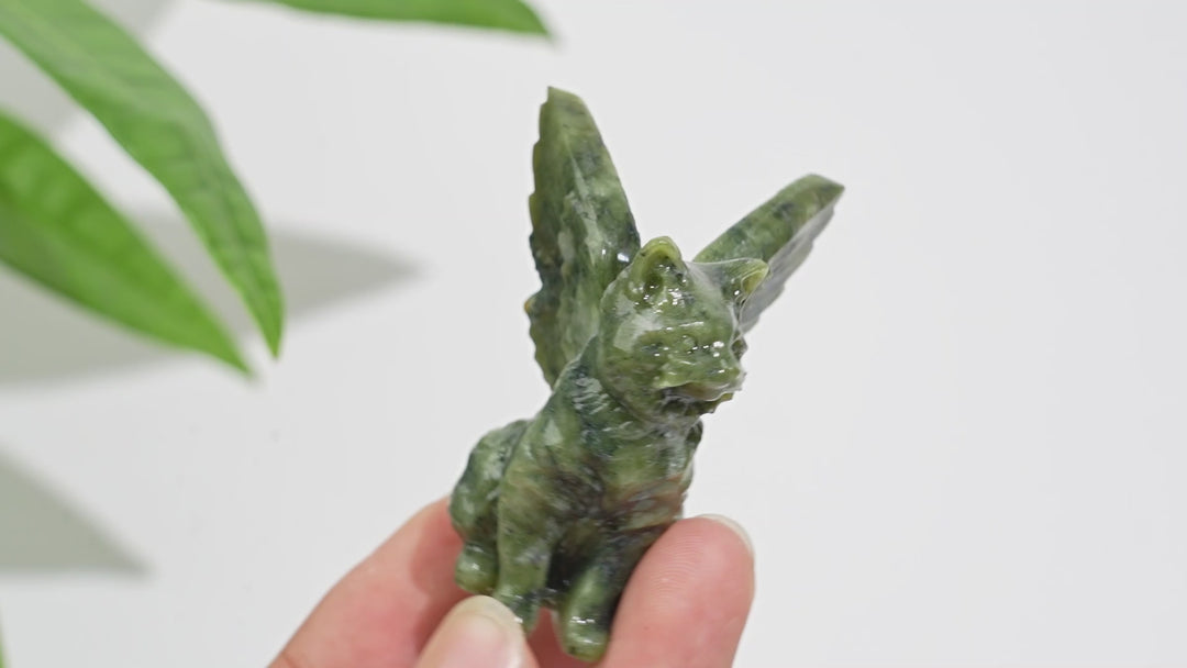 Natural Crystal Winged Cat Carving