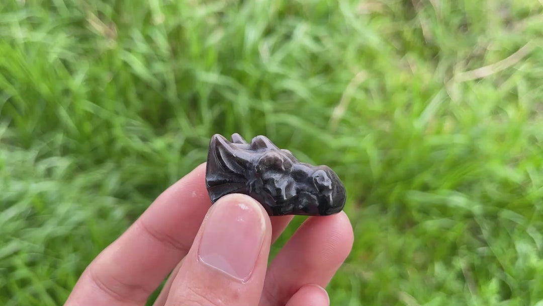 Natural Crystal Silver Obsidian Carved Dragon Head