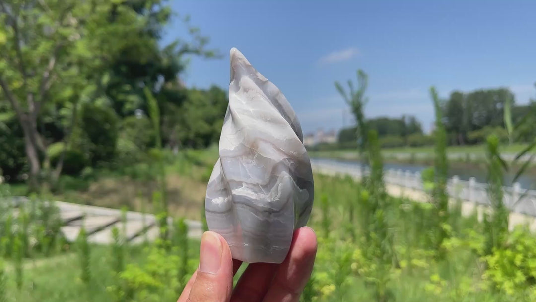 Unique,Natural Crystal Banded Agate Torch Ornament