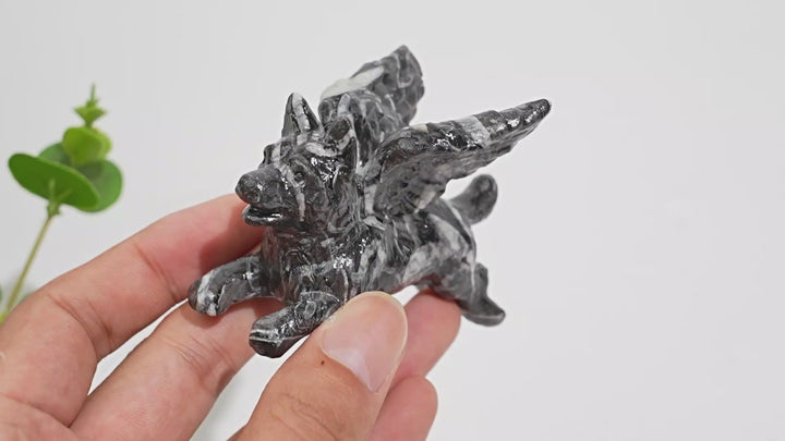 Natural Crystal Carving Winged Dog