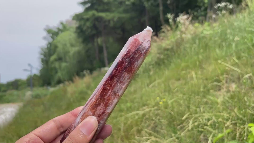 Unique,Natural Warm Fire Quartz Crystal Point